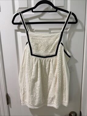 Anthropologie NWT White Lace Tank with Black Trim